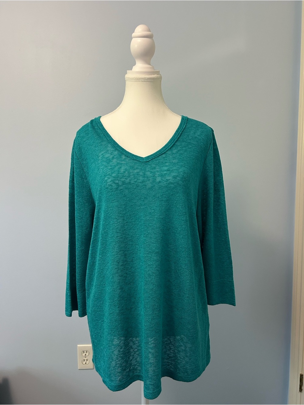 Tribal Teal V-Neck Lightweight Long Sleeve Top